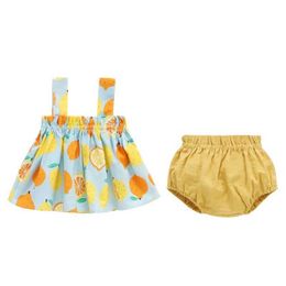 Clothing Sets Summer newborn baby clothing girl boy set printed thin mini dress and PP shorts 2PCS set baby clothing set 6-24M J240518