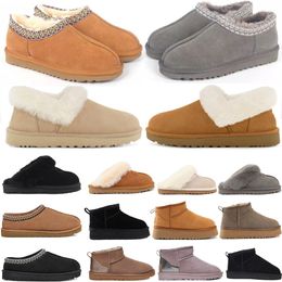 Designer tasman pantofole stivali caviglia caviglia castagne scivolano shearling thearling tazz mules women uomini Ultra mini stivali stivali slip-on slip-on switne swine-on superiore comfort inverno