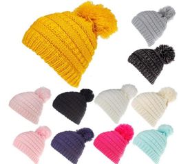 Kids Pom Pom Beanie Winter Solid Knit Hat Crochet Knit Cap Winter Beanies Warm Caps For child KKA57374865944