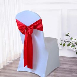 Satin Chair Bow Tie Ribbon Sashes Bands Wedding Party Event el Banquet Decoration Chairs Sash Cover 240513