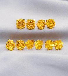 Flower Shaped Fashion Stud Earrings for Girl Children Lady 18K Yellow Gold Filled Charm Pretty Jewellery Gift3317220