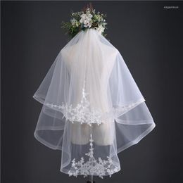 Bridal Veils Spring Style Two Layers Appliques Ivory With Comb Wedding Veil Accessories 187L