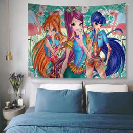 Tapestries Girl Winx Clubs Printed Large Wall Tapestry Buddha Decoration Witchcraft Bohemian Hippie Art Decor