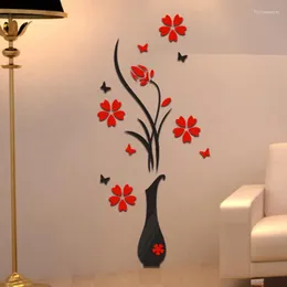 Wall Stickers Decorations Living Room DIY Vase Flower Tree Crystal Arcylic 3D Decal Home Decor Bedroom Furniture #43