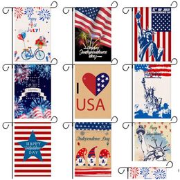 Banner Flags Happy Independence Day Garden Flag Usa Welcome 4Th Jy Celebrating Holidays Decoration Courtyard Yard Linen Material Dro Dhmcl