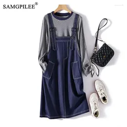 Work Dresses Elegant Women's Sets Denim Blue Two-piece Vest Dress Casual Topline Large Pocket Mid-length Set Of Two Fashion Pieces For Women