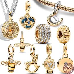 Loose Gemstones 925 Sterling Silver Gold Color Series Classic Hearts Bee Crystal Ball Pendant Fit Original Bracelet DIY Jewelry