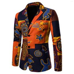 Men's Suits Ethnic Retro Style Printed Coats Autumn Winter Casual Two Button Lapel Blazers Long Sleeved Jackets Coat Outwear