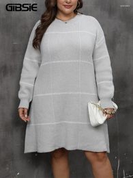 Plus Size Dresses GIBSIE Autumn Winter Long Sleeve O-Neck Sweater Dress Women's Casual Loose Pullover Knitted Mini 2024