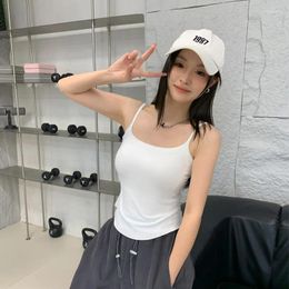 Women's Tanks Summer Light Luxury Beauty Back Small Halter Vest Women With Chest Pad Sandwich Fixed Not Run Cup Slimming Top