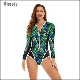 Women's Swimwear Sport Rashguard Long Sleeved Printing Swimsuits For Women 2024 Surfing Beach One Piece Bathing Suits (UPF 50 )