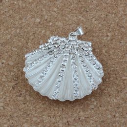 Rhinestones Shell Charms Pendants For Jewelry Making Necklace DIY Accessories Silver Plated 34x42mm 10Pcs 2354