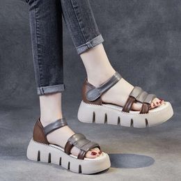 Leather Sports Sandals Women's 2024 Summer Casual All-Match Shoes Platform Light Retro SandalsSandals dabe