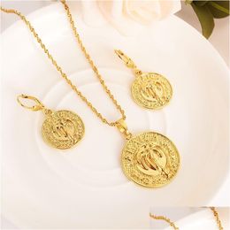 Earrings Necklace New Fashion Jamaica Coco Tree Solid Gold Filled Jewellery Set Pendant Earring Circle Design Bridal Gifts Drop Delivery Otbvl