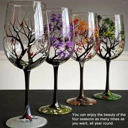 Wine Glasses Four Seasons Trees Creative Printed High Legged Glass Cup For Beer Cocktail Large Capacity Set