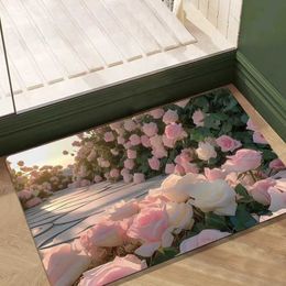 Carpets Fresh Flower Diatom Mud Floor Mat Bathroom Water Absorbing Kitchen Non slip H240517