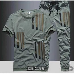 Men's Tracksuits Summer New Ice Silk Set for Mens Summer Fashion Brand Short sleeved T-shirt for Mens Loose Pants for Leisure Sports Wear for Men J240510