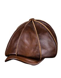 Men039s Genuine Leather Warm Octagonal Cap Casual Vintage Newsboy Cap Golf Driving Flat Cabbie Hat Winter Male Artist Gatsby 4848073