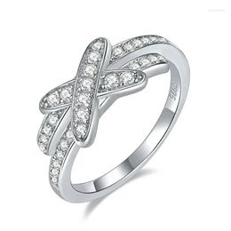 Cluster Rings Luxury Fashion S925 Sterling Sier Platinum Pt950 D Colour Moissanite Diamond Classic Cross Letter X Row Ring For Women Dhd68