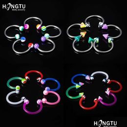 Nipple Rings Hongtu 10Pcs Circar Horseshoe Ring Nose Septum Lip Earrings 16G Steel Acrylic Piercing Body Jewellery Wholesale Drop Deliv Dhzey