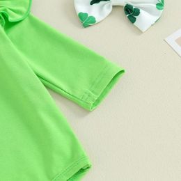 Clothing Sets Born Baby Girls St Patrick S Day Skirt Long Sleeve Romper Tops Clover Print Suspender Headband