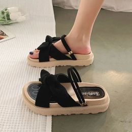 Style Fairy Style Lady Summer Slippers Thick Platform Flat Sandals with Butterfly-Knot Summer Flip Flops Sandals Women Shoes 240518