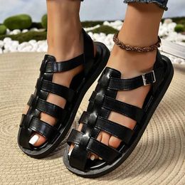 Sandals Fashion Ankle Buckle Rome Women 2024 Cross Tied Flat Heels Gladiator Sandalias Woman Plus Size Closed Toe Sandles Female H240517