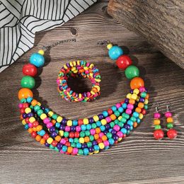 Necklace Earrings Set Arrival 1set African Multi-layer Wooden Beads For Women Wedding Dress Gifts