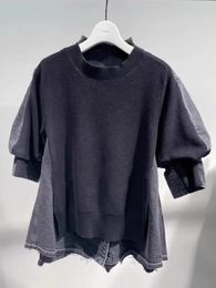 Women's T Shirts 2024 Summer Women High Quality Knitted Patchwork Cotton Short Sleeve Tank Tops Tee 3 Colour FS