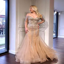 arabic aso ebi champagne luxurious mermaid evening dresses beaded crystals prom dresses sexy formal party second reception gowns zj034 208t