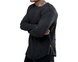 FashionNew Hip Hop Mens Basic T Shirt Longline Zipper Designer Long Sleeve Oneck Solid T Shirts Men039s Curve Hem Side Zip To9408957