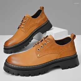 Casual Shoes Italian Brand Genuine Leather Ankle Boots Men Fashion Motorcycle Boot Thick Bottom Lace-Up Tooling Shoe