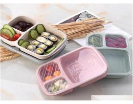 Wheat Straw Fibre NonPollution Microwave Lunch Box Picnic Food Container Storage Box 3 Compartments Blue Green Beige 4Qjlr7303503