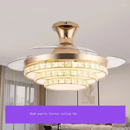 Crystal Ceiling Fan Lamp Inble Blade LED Light Hanging Low High Floor 110V 220V Bedroom Dining Room