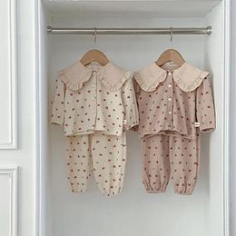 Clothing Sets Baby Set 2024 Spring Fashionable Girl Korean Style Printed Lapel Cute Floral Home Wear Comfortable Two-piece