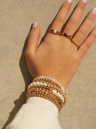 Beaded Strands CHIAO 2021 Trendy 6 Pieces Multi Layers Layering Stacked Pearl Gold Ball Beaded Bracelets Set4552051