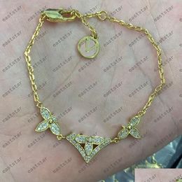 Charm Bracelets Lucky Four Flower For Women Heart Bracelet Hip Hop Jewelry Titanium Steel 18K Gold Plated L Chain Lobster Bangle Mti S Otlvn