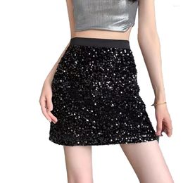 Skirts Stylish Comfy Short Skirt Sequins Elegant High Waist Microelasticity Polyester Solid Colour Versatile