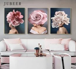 Fashion Girl Pictures Abstract Canvas Painting Flower Wall Art Posters on The Wall Home Decoration Modern Poster Home Decor1988500