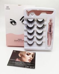 Magnetic False Eyelashes with Liquid Eyeliner Kit Upgraded 5 Pairs 3D Natural Reusable Eyelashes Tweezers Set 3 in1 Eyes Makeup 4210394