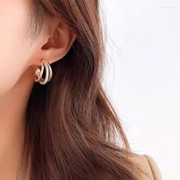 Stud Earrings C-Shape Round Inlaid Zircon Korean Women Personality Stylish Luxurious Daily Accessory Party Jewellery Birthday Gift