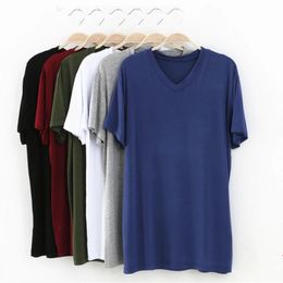 2024 Brand Mens Modal T-Shirt V-Neck Large Size Men T-Shirt Short Sleeve Loose Man T shirt Solid Colour For Male Tops Tees 240518