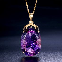 Luckyshine 6 Pcs Lot 18K Gold Plated Necklaces Amethyst Oval Gemstone Unique Charm Women Pendants Necklaces Jewellery For Holiday 285w