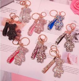 High Quality Key Ring PVC Keychain DIY Craft Cartoon Bear Handmade Rhinestone Crystal Key Chains Charm Pendant Keychains For Women8500499