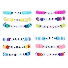 Charm Bracelets Qimoshi 12Pcs Friendship Word Bracelet Handcrafted Handmade Plur Accessory Edm Music Festival Words Letter Beaded St Dheln