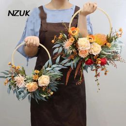 Wedding Flowers NZUK Rose Flower Basket Bouquet Bridal Round Hand Silk Wreath Ramo De Novia Boda Artificial Deco Mariage