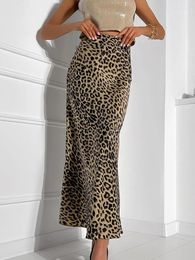 Skirts Fashion Sexy Leopard Print Long Skirt Elegant Women 2024 Summer Waist Dipped Fishtail Midi Clothing