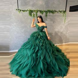 Party Dresses Luxury Princess Long Ball Gown Prom Dressing Gowns Off Shoulder Beaded Ruffled Extra Fluffy Women Pageant Evening