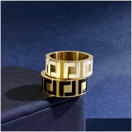 Band Rings Luxury Designer Ring Extravagant Enamel Black White Gold Sier Rose Titanium Steel Letter Women Men Jewellery Lady Party Gifts Otzop