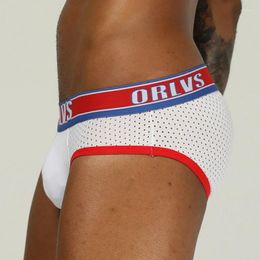 Underpants ORLVS Men Underwear Sexy Briefs Breathable Comfortable Mesh Slip Homme Quick Dry Penis Pouch Cueca Tanga